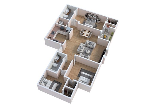 Floor plan for 3 beds, 2 baths, 1170 sqft